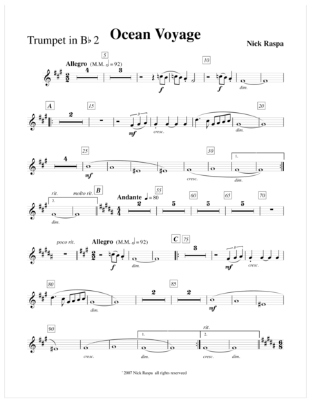 Ocean Voyage Trumpet 2 Part Sheet Music