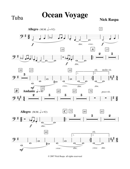 Ocean Voyage Tuba Part Sheet Music