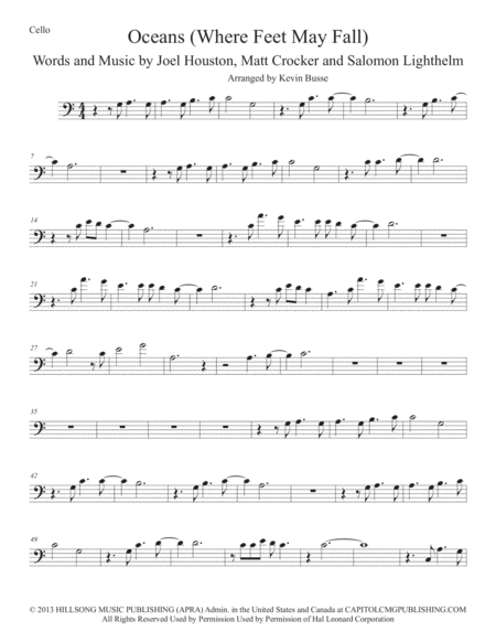 Free Sheet Music Oceans Easy Key Of C Cello