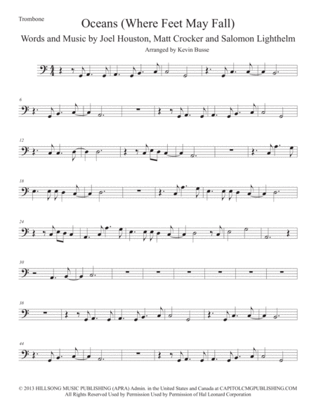 Oceans Easy Key Of C Trombone Sheet Music