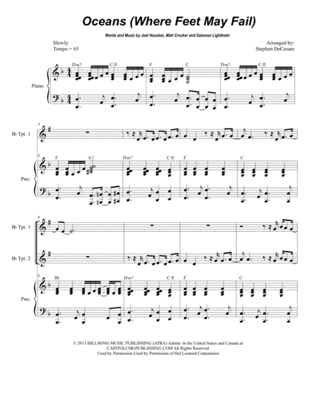 Free Sheet Music Oceans Where Feet May Fail For Brass Quartet And Piano Alternate Version