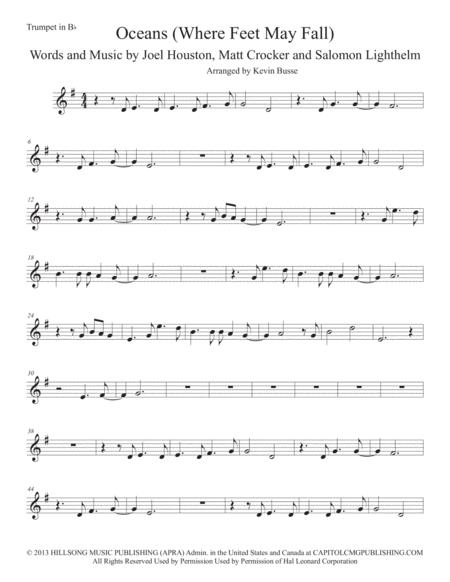 Free Sheet Music Oceans Where Feet May Fail Trumpet