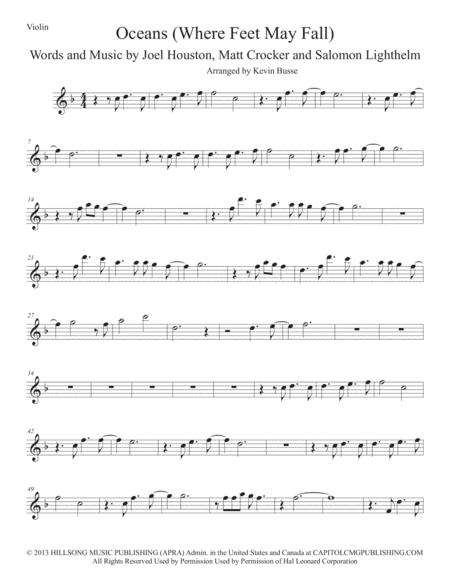 Free Sheet Music Oceans Where Feet May Fail Violin