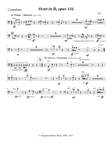 Octet In D Opus 144 2012 Double Bass Part Sheet Music