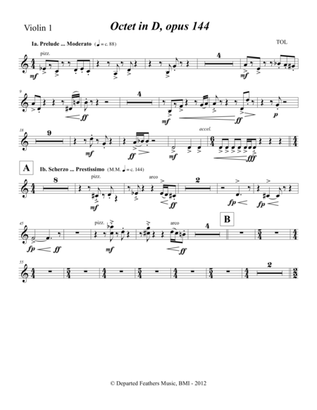 Octet In D Opus 144 2012 Violin 1 Part Sheet Music