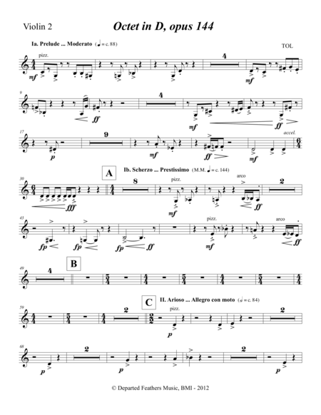 Octet In D Opus 144 2012 Violin 2 Part Sheet Music