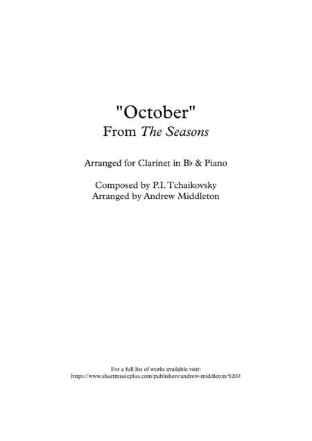 October From The Seasons Arranged For Clarinet Piano Sheet Music