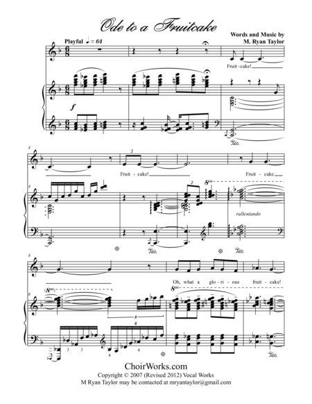 Free Sheet Music Ode To A Fruitcake