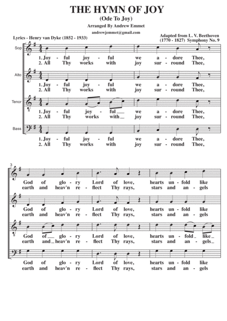 Ode To Joy A Cappella Sheet Music