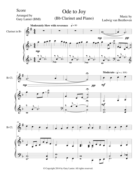 Free Sheet Music Ode To Joy Bb Clarinet Piano And Clarinet Part Joyful Joyful We Adore Thee