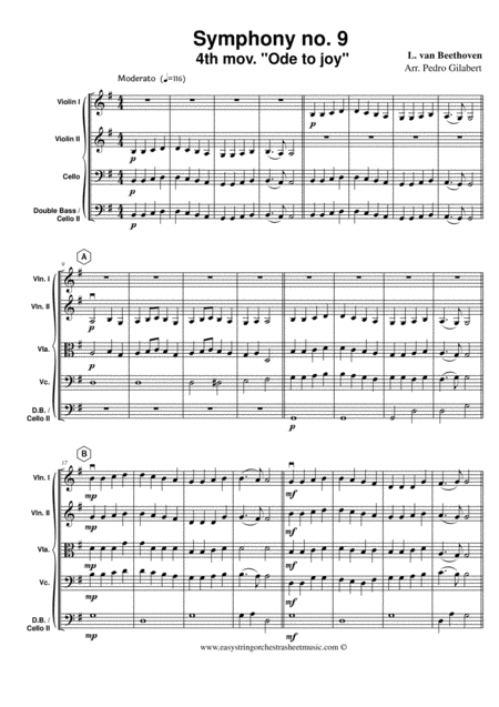 Ode To Joy Beethoven Symphony No 9 For Easy String Orchestra Sheet Music