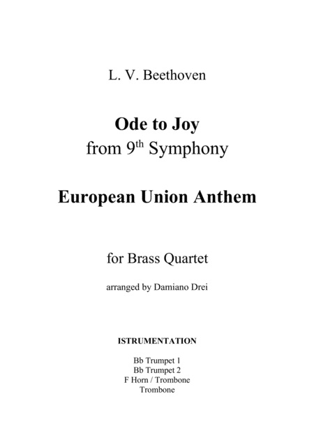 Ode To Joy European Union Anthem For Brass Quartet Sheet Music