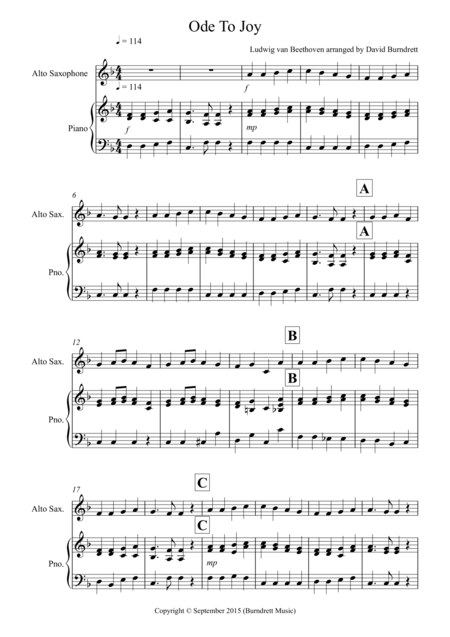 Free Sheet Music Ode To Joy For Alto Saxophone And Piano