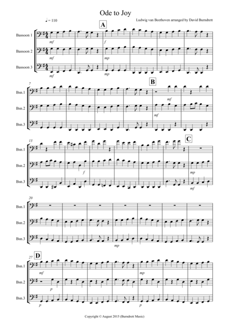 Ode To Joy For Bassoon Trio Sheet Music