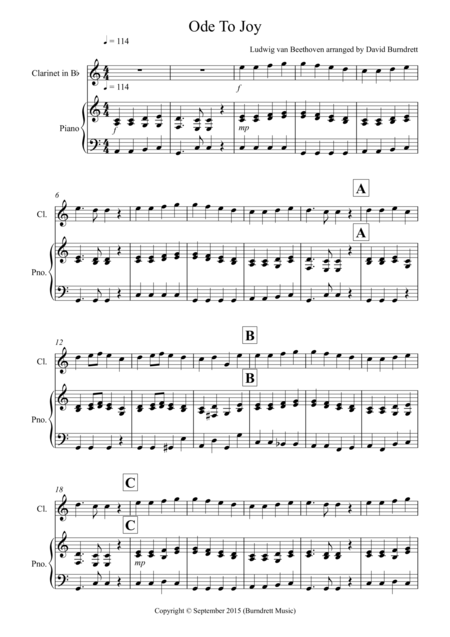 Ode To Joy For Clarinet And Piano Sheet Music