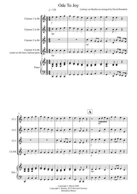 Free Sheet Music Ode To Joy For Clarinet Quartet