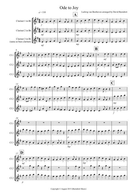 Ode To Joy For Clarinet Trio Sheet Music