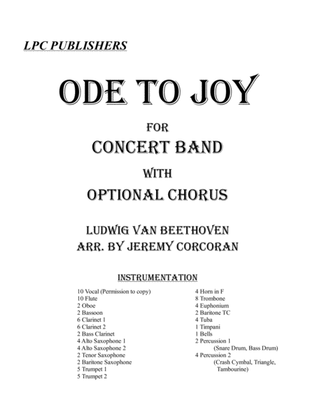 Ode To Joy For Concert Band And Choir Sheet Music