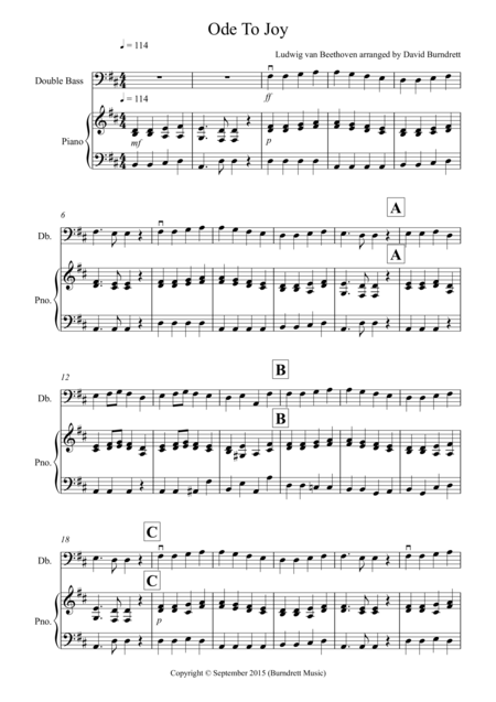 Ode To Joy For Double Bass And Piano Sheet Music