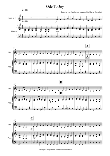 Ode To Joy For French Horn And Piano Sheet Music