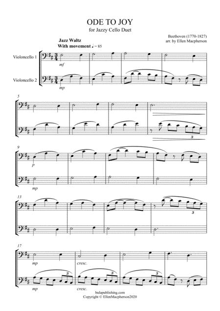 Ode To Joy For Jazzy Cello Duet Sheet Music