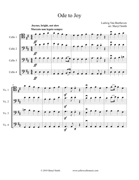 Ode To Joy From Beethoven Symphony No 9 Arranged For Intermediate Cello Quartet Four Cellos Sheet Music