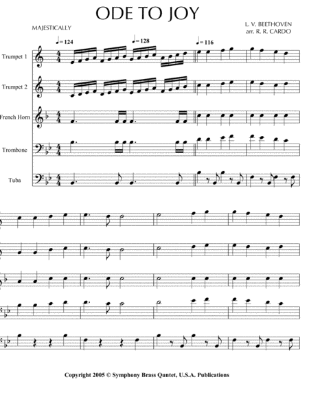 Ode To Joy From Church Music For Brass Quintet Sheet Music