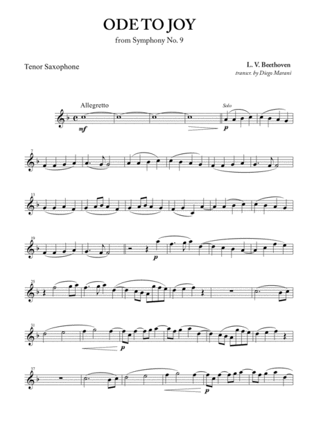 Ode To Joy From Symphony No 9 For Saxophone Quartet Sheet Music