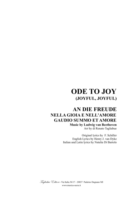 Ode To Joy Joyful Joyful English German Italian And Latin Lyrics Sheet Music