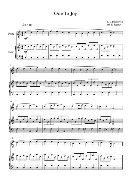 Ode To Joy Ludwig Van Beethoven For Flute Piano Sheet Music