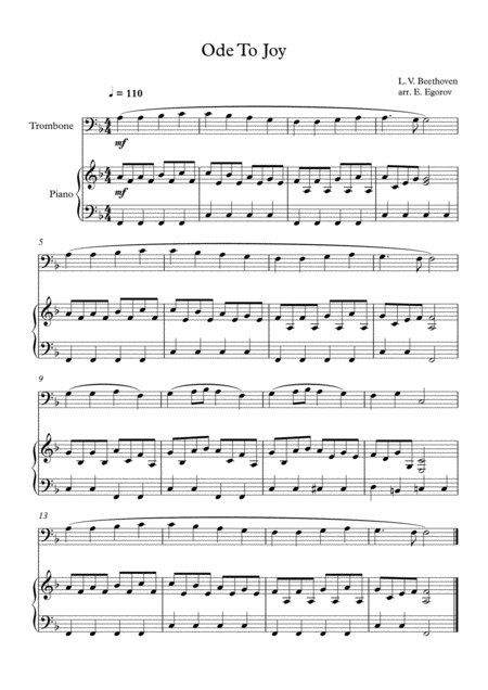 Free Sheet Music Ode To Joy Ludwig Van Beethoven For Trombone Piano