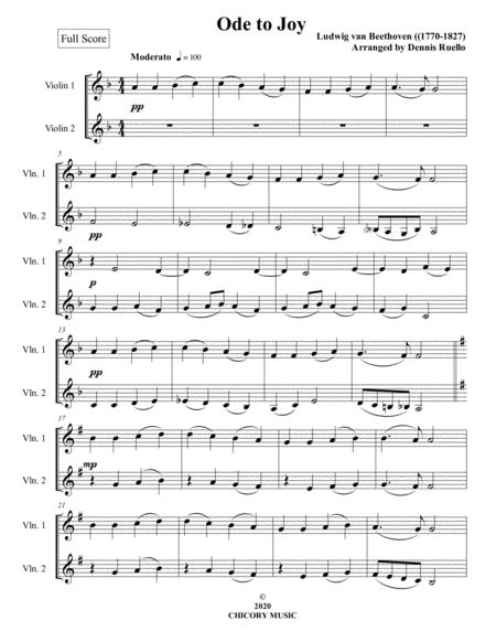 Ode To Joy Violin Duet Intermediate Sheet Music