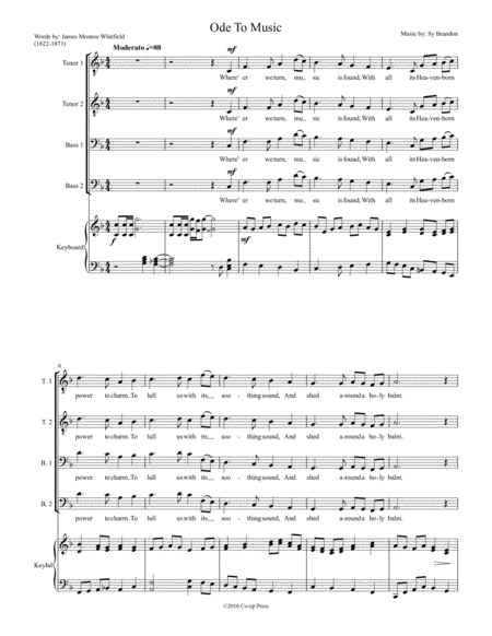 Ode To Music For Mens Chorus Sheet Music