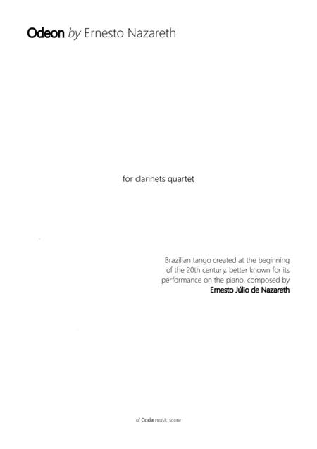 Free Sheet Music Odeon By Ernesto Nazareth For Clarinets Quartet