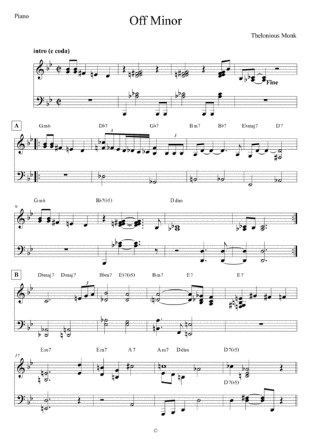 Free Sheet Music Off Minor Piano