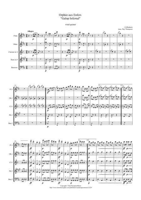 Offenbach Orphe Aux Enfers Galop Infernal Can Can Wind Quintet Sheet Music