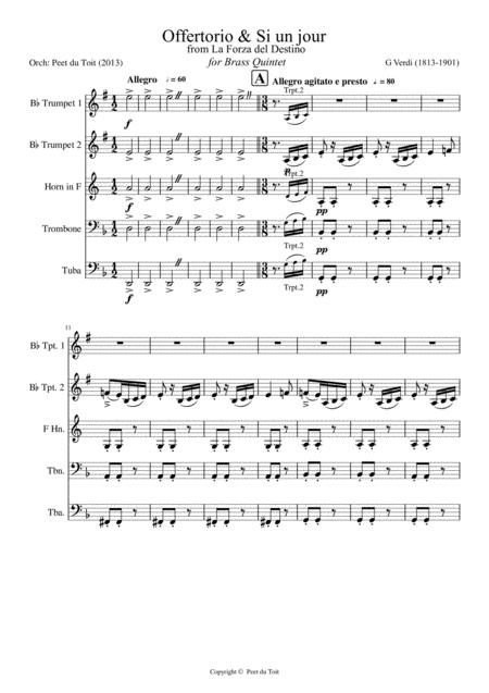 Offertorio Si Un Jour From La Forza Del Destino G Verdi Brass Quintet Sheet Music