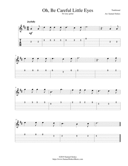 Oh Be Careful Little Eyes For Easy Guitar With Tab Sheet Music