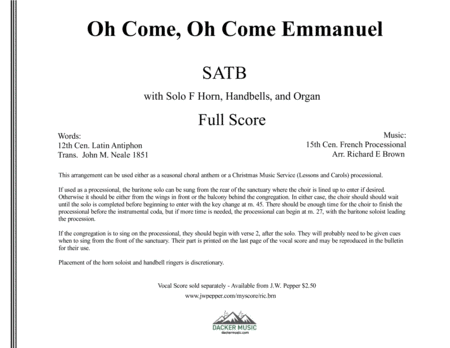 Free Sheet Music Oh Come Oh Come Emmanuel Instrumental Set