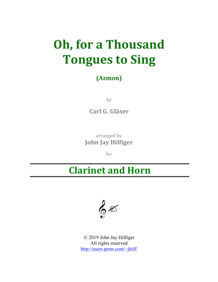 Oh For A Thousand Tongues To Sing For Clarinet And Horn Sheet Music