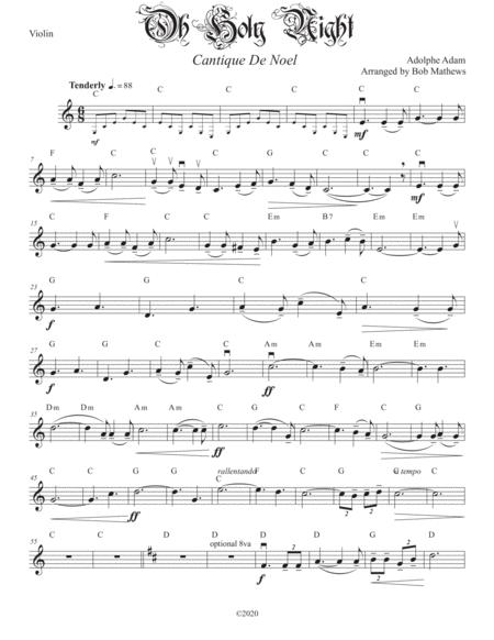 Oh Holy Night Cantique De Noel For Violin Solo Sheet Music