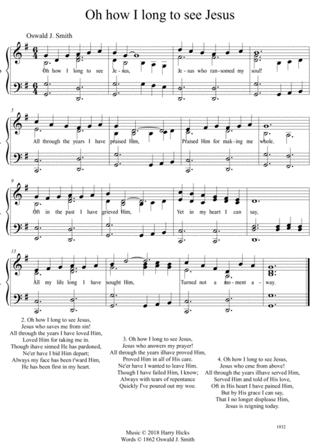 Free Sheet Music Oh How I Long To See Jesus A New Tune To A Wonderful Oswald Smith Poem
