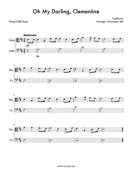 Free Sheet Music Oh My Darling Clementine Easy Viola Cello Duet