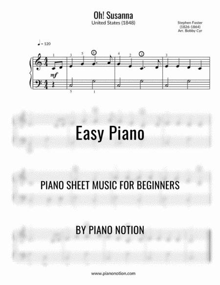 Oh Susanna Easy Piano Solo Sheet Music