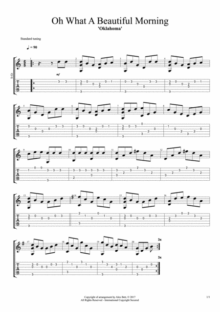 Free Sheet Music Oh What A Beautiful Mornin Fingerstyle Guitar