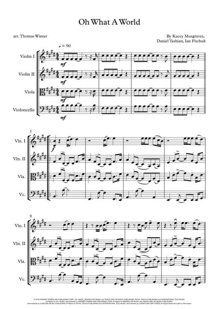 Free Sheet Music Oh What A World String Quartet Trio Duo Or Solo Violin