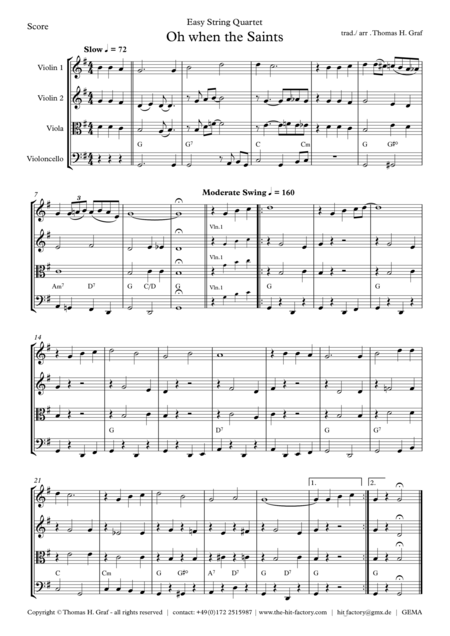 Free Sheet Music Oh When The Saints Easy String Quartet