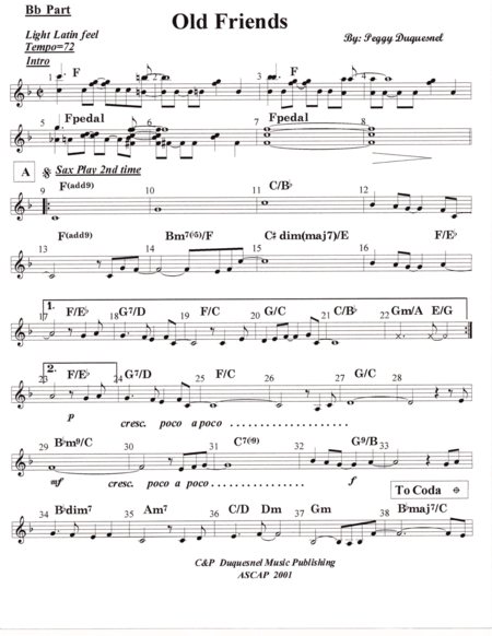 Old Friends Bb Part Sheet Music