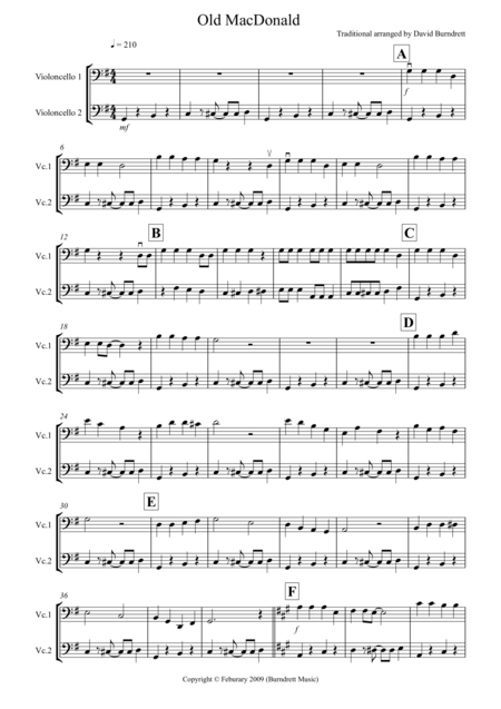 Free Sheet Music Old Macdonald For Cello Duet