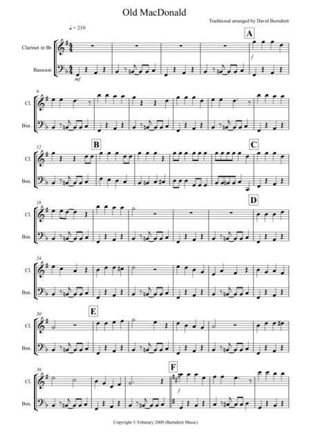 Old Macdonald For Clarinet And Bassoon Duet Sheet Music